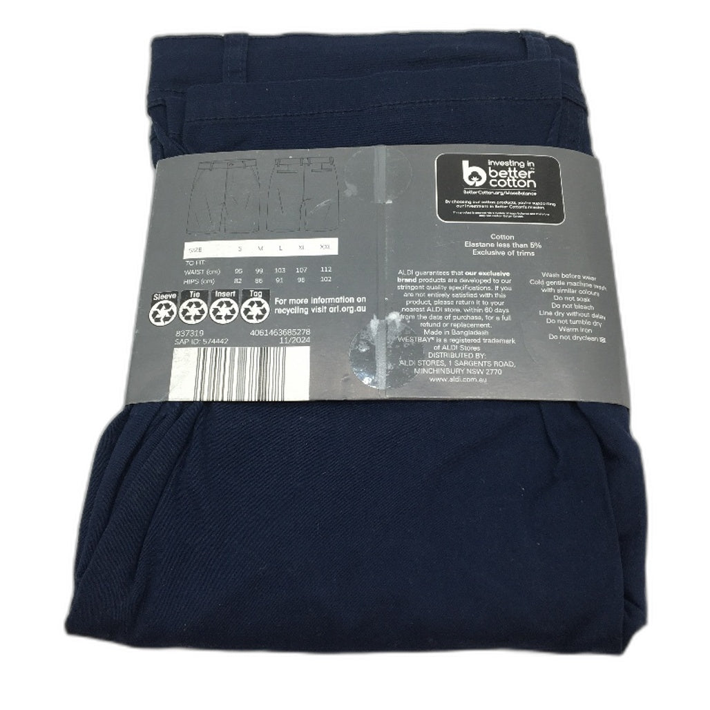 Westbay Navy Blue Mens Cotton Classic Button Zip-Up Chino Shorts Size Small NEW