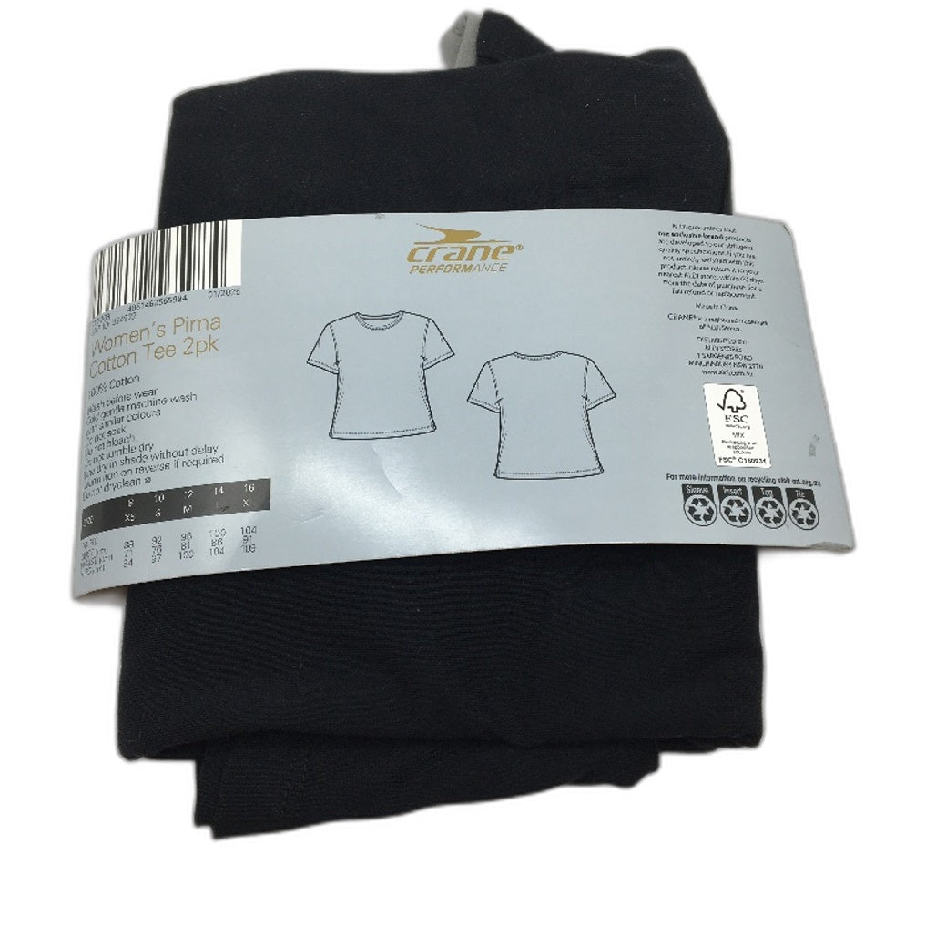 Crane 2 Pcs Black & Grey Cotton Tee T-Shirt Set Pack Ladies Size Large NEW