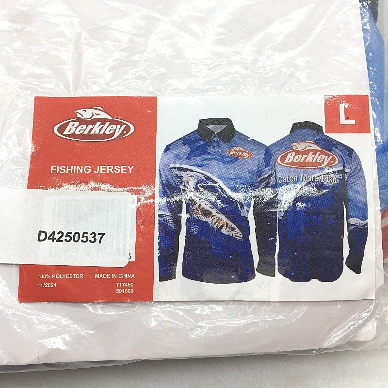 Berkley Pro Fishing Jersey Long Sleeve Blue Polo Style Shirt Mens Size L NEW