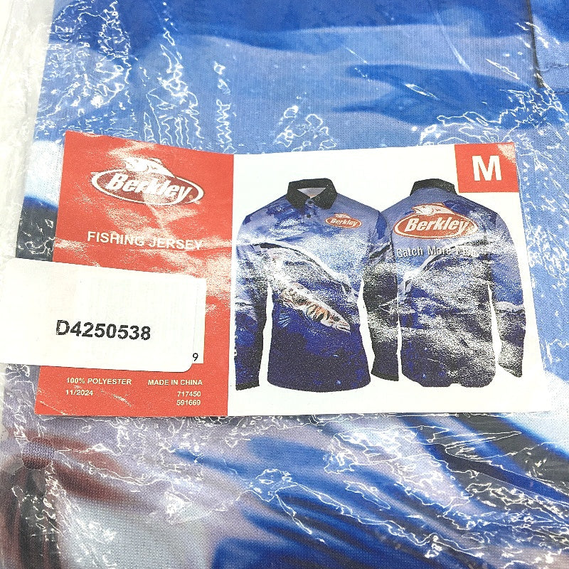 Berkley Pro Fishing Jersey Long Sleeve Blue Polo Style Shirt Mens Size M NEW