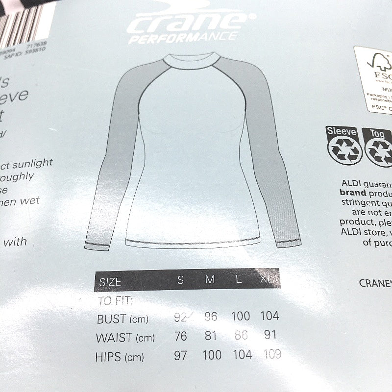 Crane UPF 50 Black & White Pattern Long Sleeve Rash Vest Ladies Size Large NEW