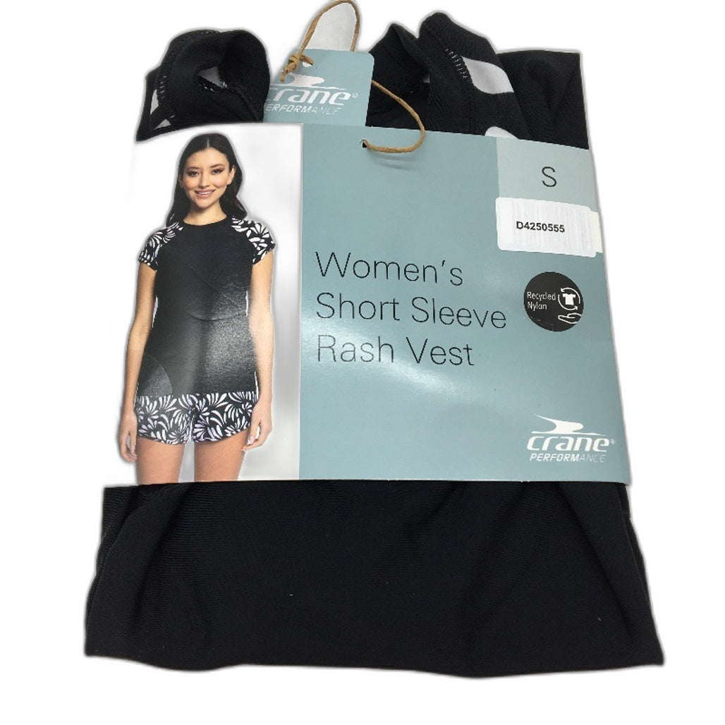 Crane UPF 50 Black & White Pattern Short Sleeve Rash Vest Ladies Size Small NEW