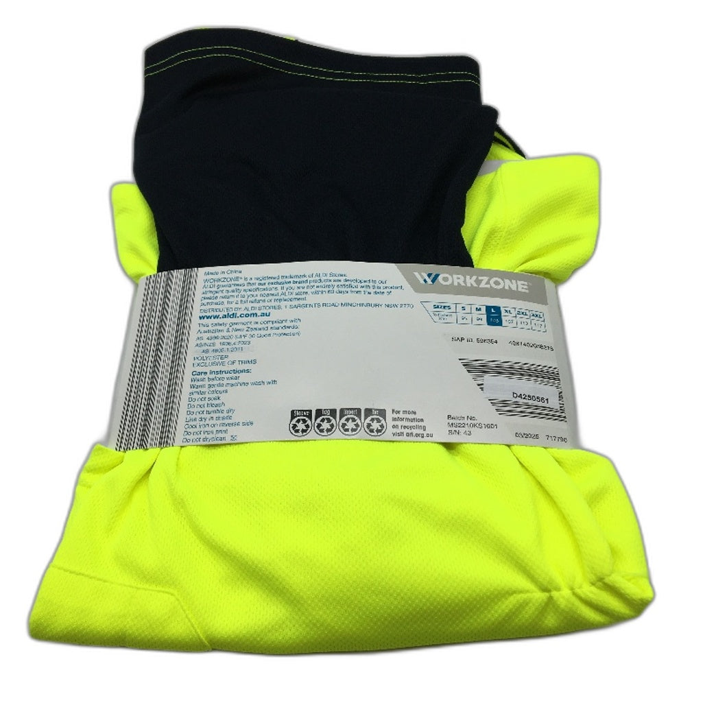 Workzone Green Hi-Vis Safety Collared Polo Short Sleeve Work Shirt Mens Sz L NEW