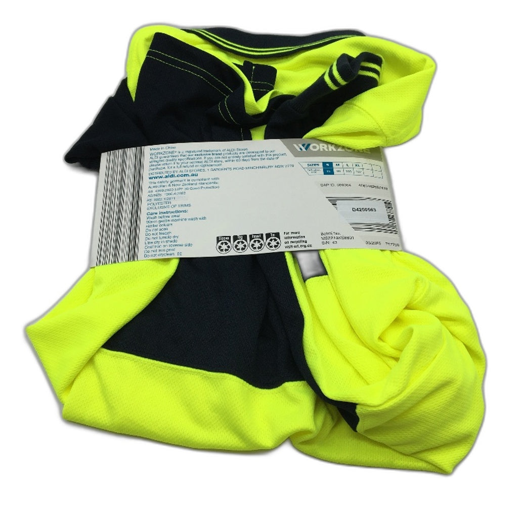 Workzone Green Hi-Vis Safety Collared Polo Long Sleeve Work Shirt Mens Sz S NEW