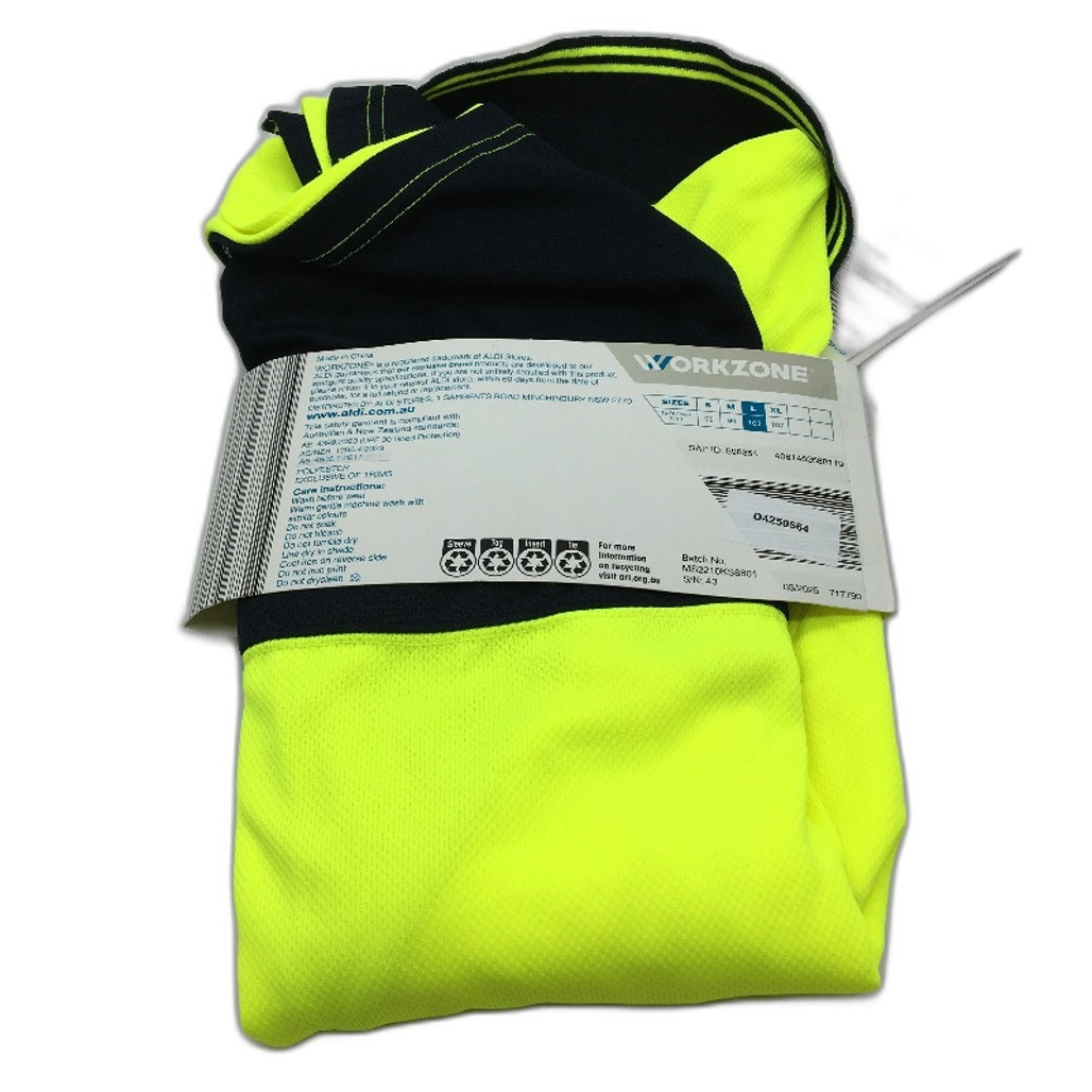 Workzone Green Hi-Vis Safety Collared Polo Long Sleeve Work Shirt Mens Sz L NEW