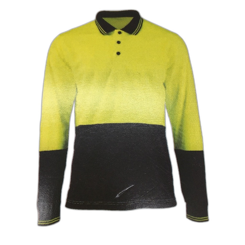 Workzone Green Hi-Vis Safety Collared Polo Long Sleeve Work Shirt Mens Sz L NEW