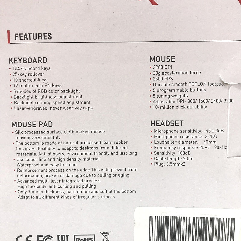 Redragon 2-in-1 Black/Red Full Sized Keyboard & Headset Gaming Essentials Set