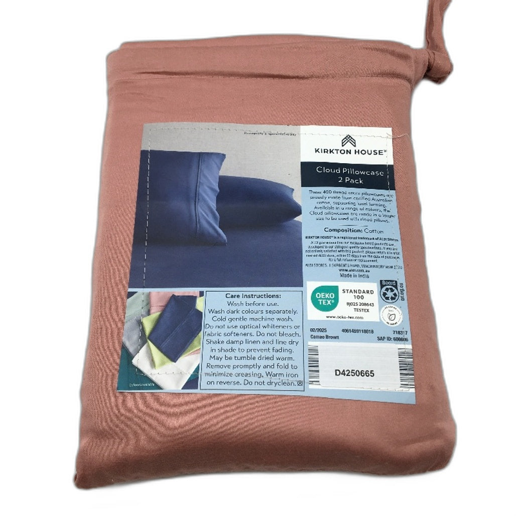 Kirkton House 2 Piece Cameo Pink 400TC Cotton Cloud Pillowcases NEW