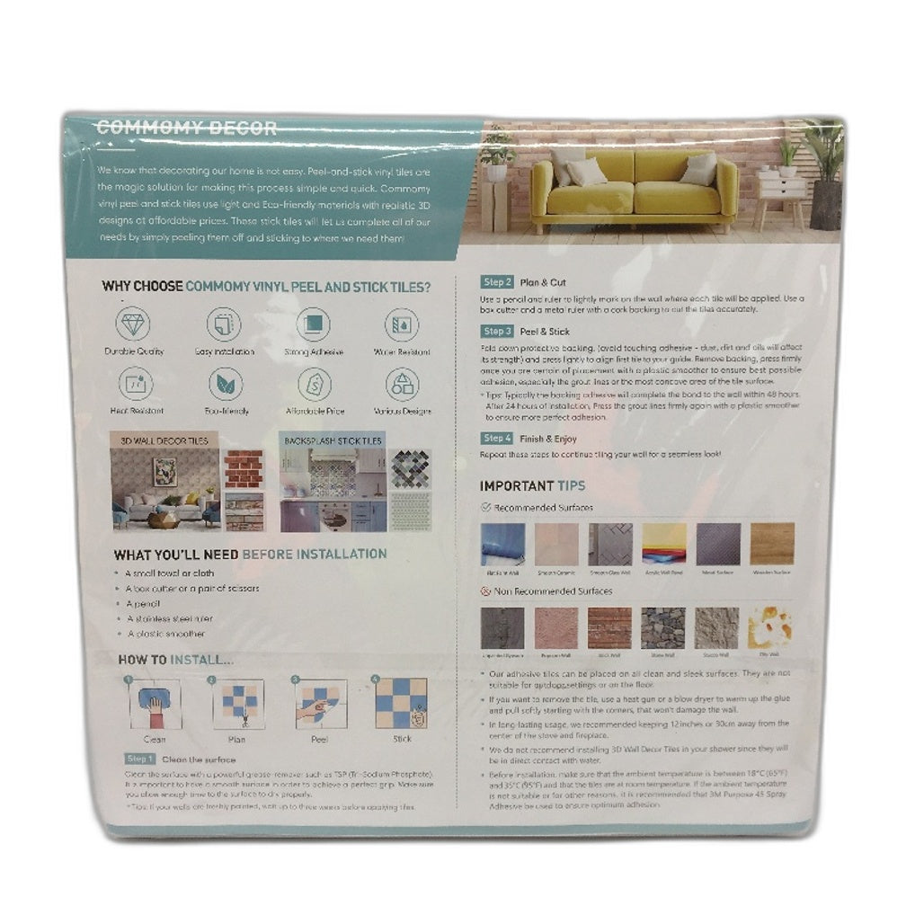 Commomy Sage Green 30x30cm Peel And Stick Tile PVC Self Adhesive Wall NEW