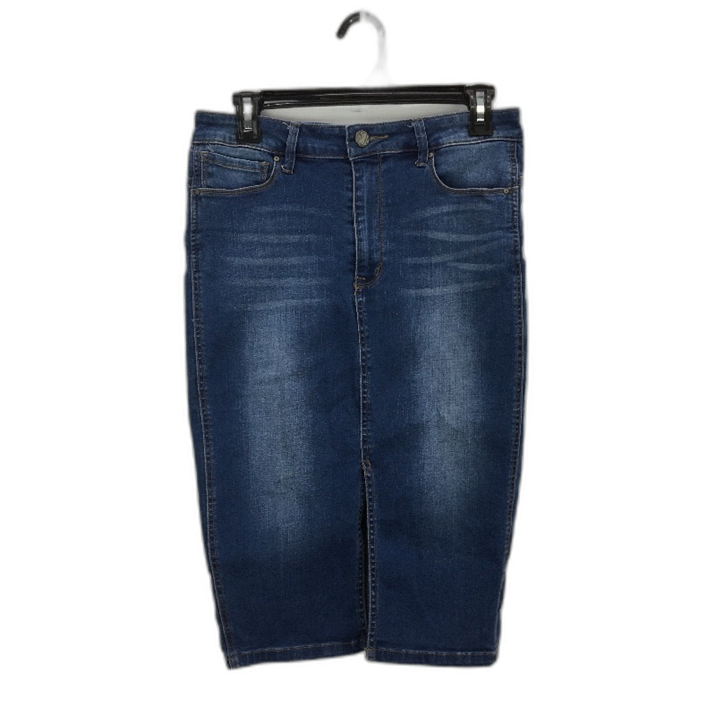 Mavi Blue Midi Denim Skirt Front Split Zip-Up Button Closure Ladies Size Medium