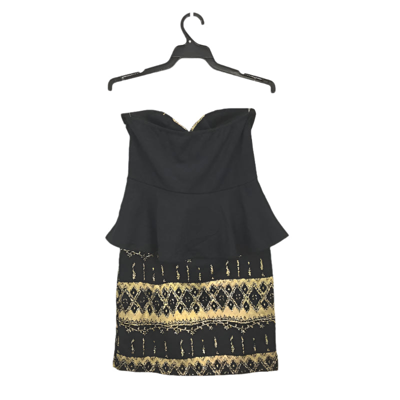 Izabel London Black & Gold Strapless Bandeau Mini Dress Patterned Ladies Size 8