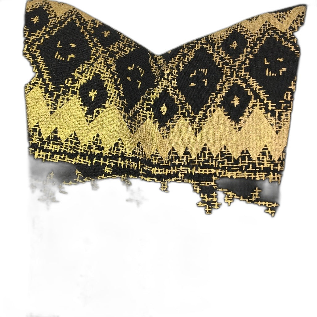 Izabel London Black & Gold Strapless Bandeau Mini Dress Patterned Ladies Size 8