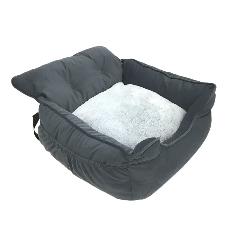 Petplay Small Grey Luxury Pet Car Travel Seat Soft Plush Bed 53x50cm