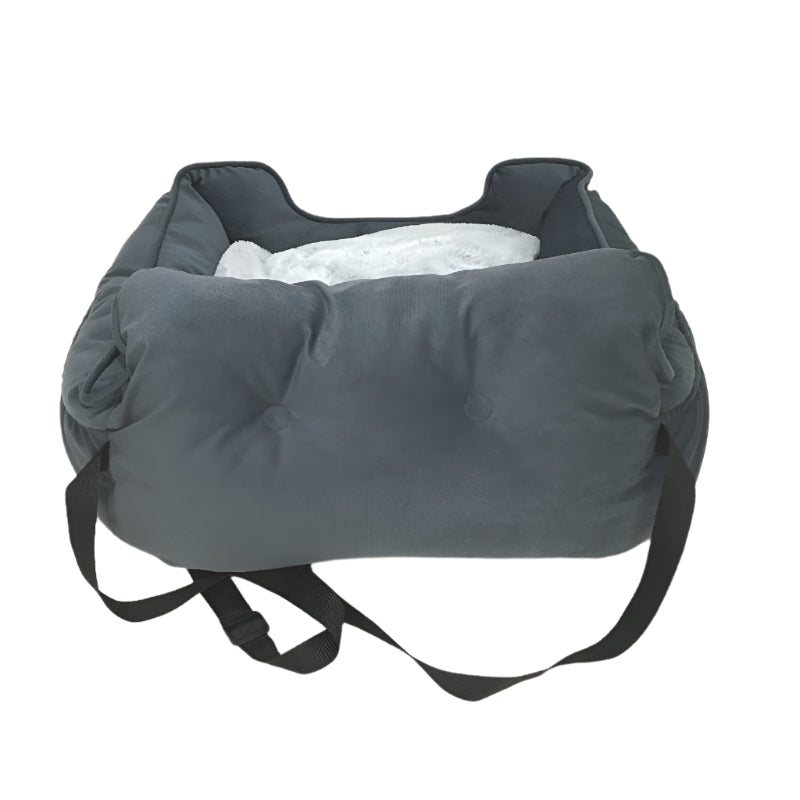 Petplay Small Grey Luxury Pet Car Travel Seat Soft Plush Bed 53x50cm