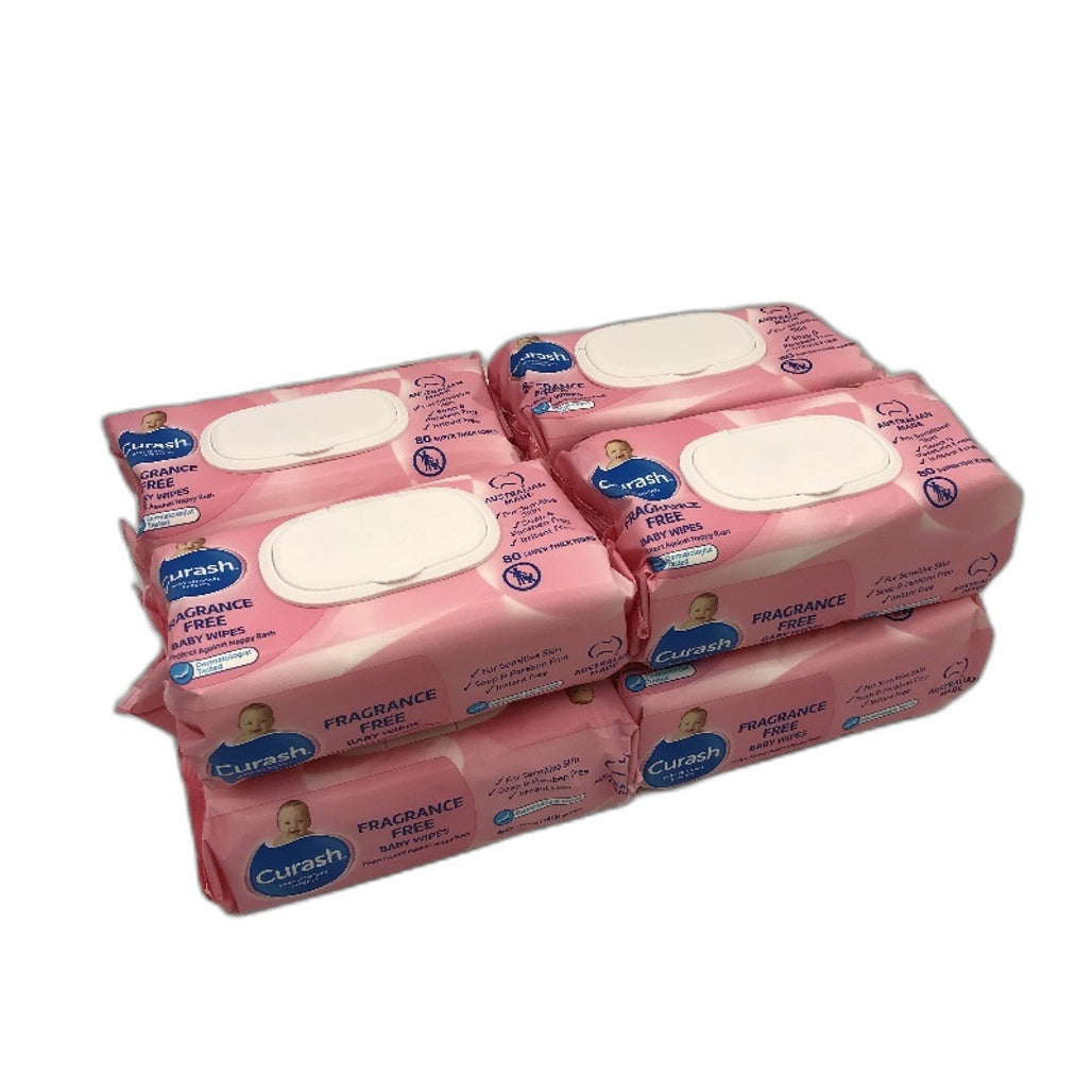 Curash Fragrance Free Super Thick Sensitive Skin Baby Wipes 8x80 Value Pack NEW