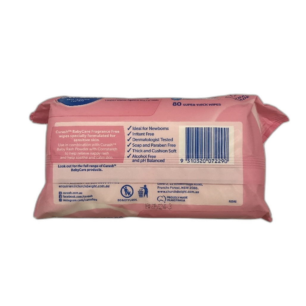 Curash Fragrance Free Super Thick Sensitive Skin Baby Wipes 8x80 Value Pack NEW
