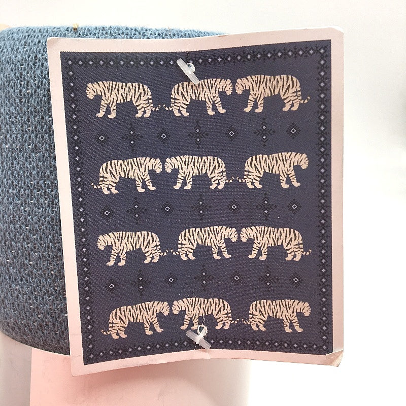 Kirkton House Tiger Design Blue Cotton Jacquard Knitted Throw Blanket NEW