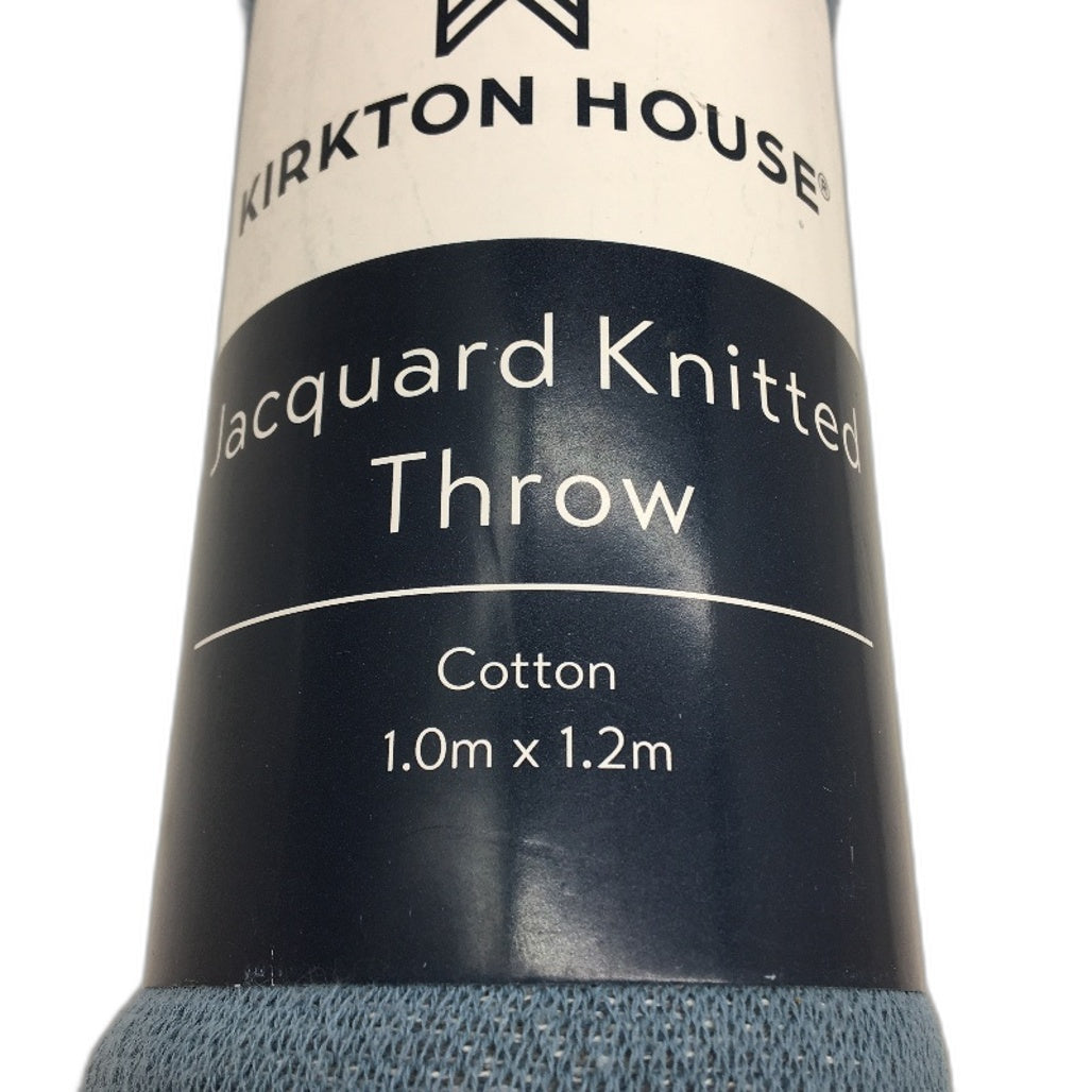 Kirkton House Tiger Design Blue Cotton Jacquard Knitted Throw Blanket NEW