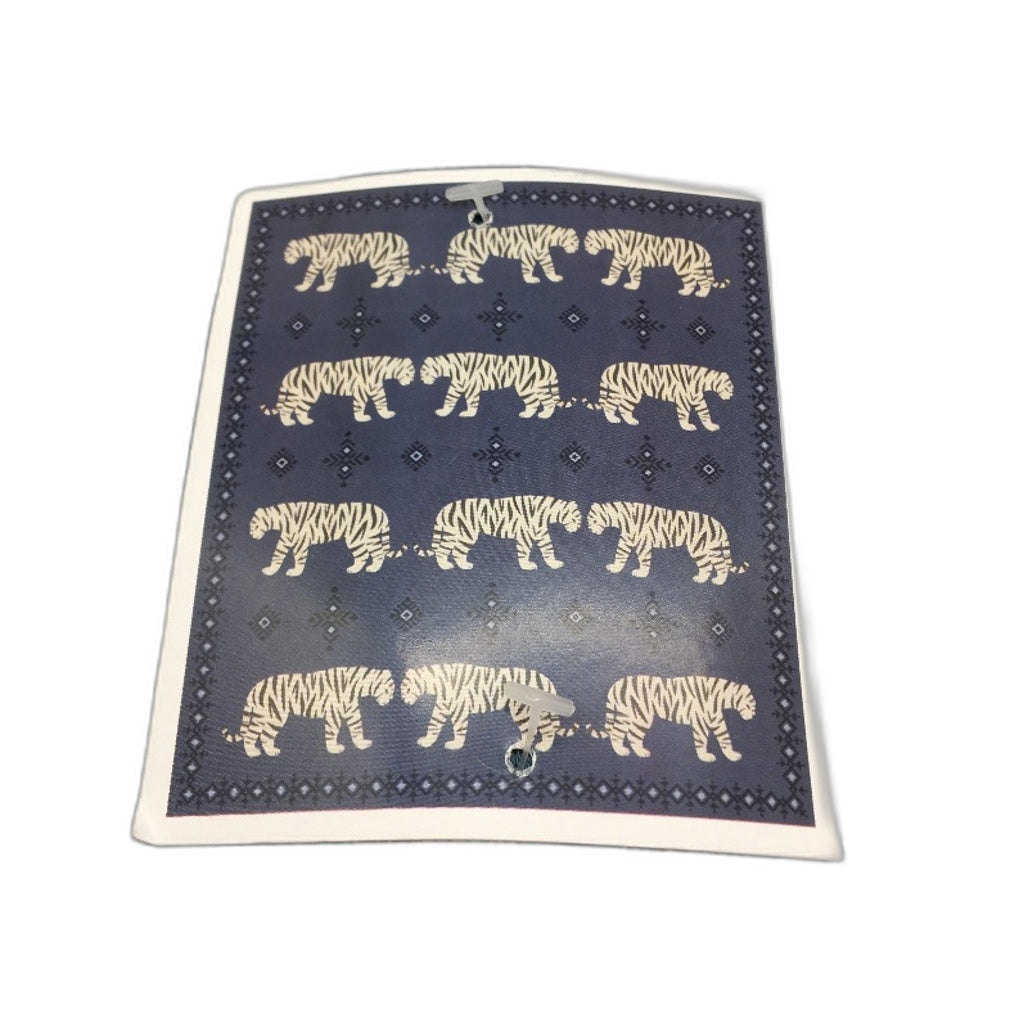 Kirkton House Tiger Design Blue Cotton Jacquard Knitted Throw Blanket NEW