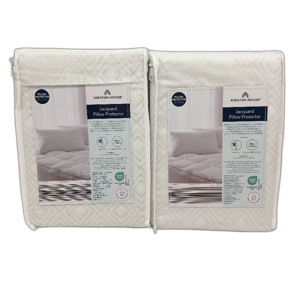 Kirkton House 2 Pack White Bamboo Jacquard Pillow Protectors NEW