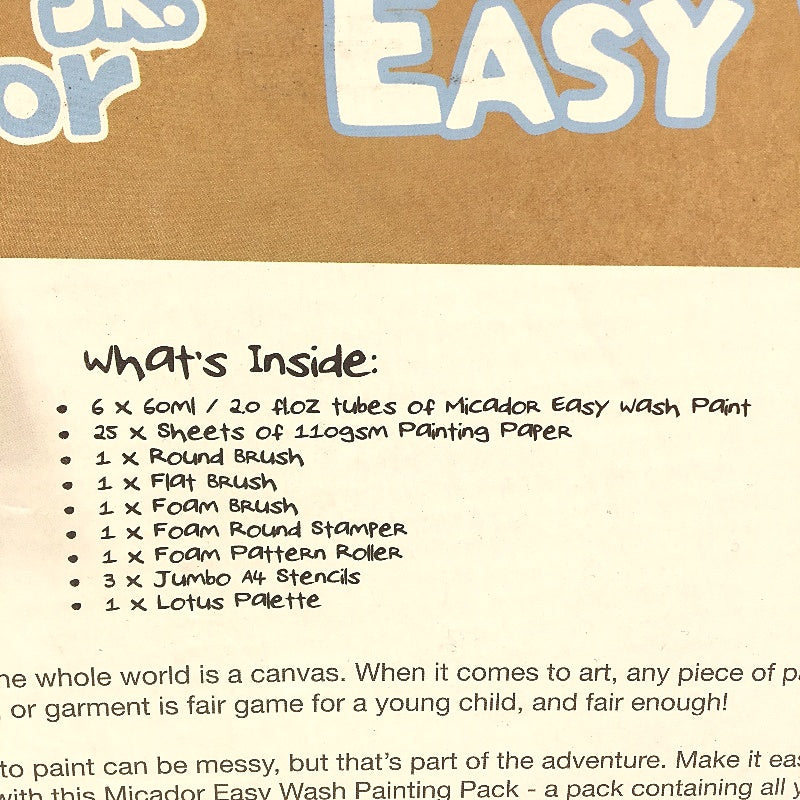 Micador Jr. 40 Pce Easy Wash Painting Pack Kit For Kids Ages 3-8 NEW