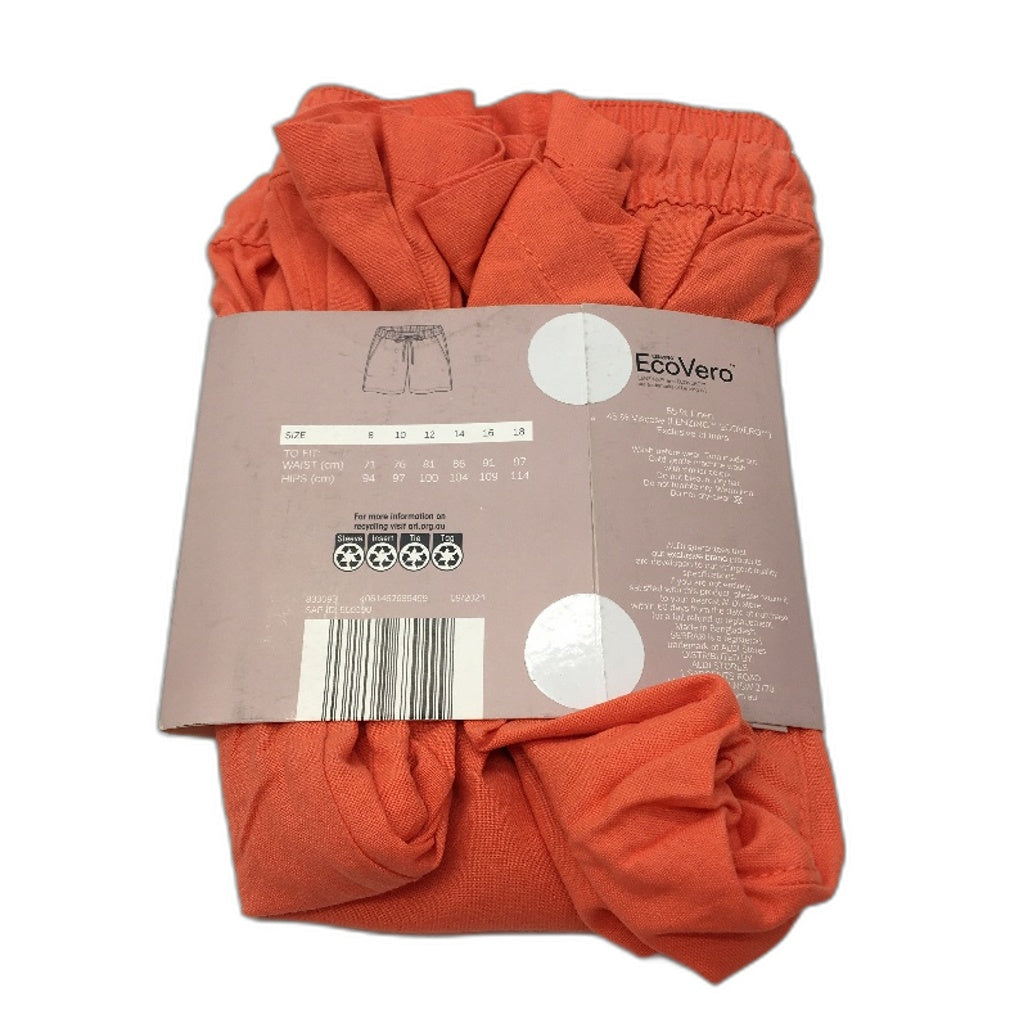 Serra Linen Blend Coral Elastic Waisted Shorts Ladies Size 10 NEW