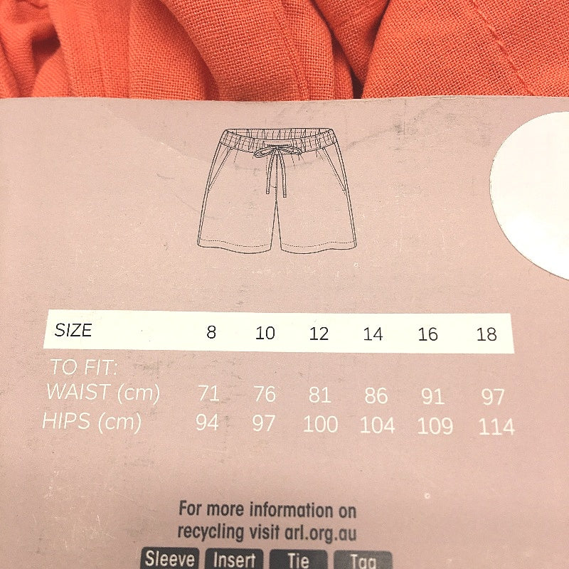 Serra Linen Blend Coral Elastic Waisted Shorts Ladies Size 10 NEW