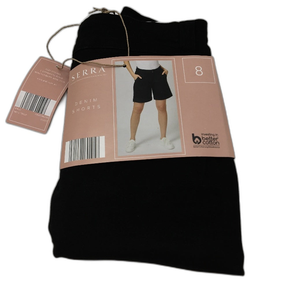Serra Black Ckassic Style Double Button Stylish Denim Shorts Ladies Size 8 NEW