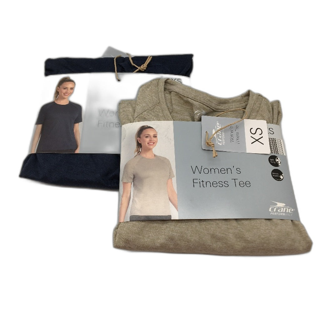 Crane Performance Tan & Navy 2Pack Fitness Cotton Tees Ladies Size XS NEW