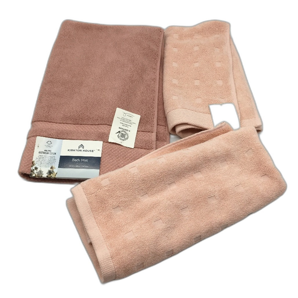 Kirkton House 3pc Assorted Cotton Pink Hand Towels and Bath Mat NEW
