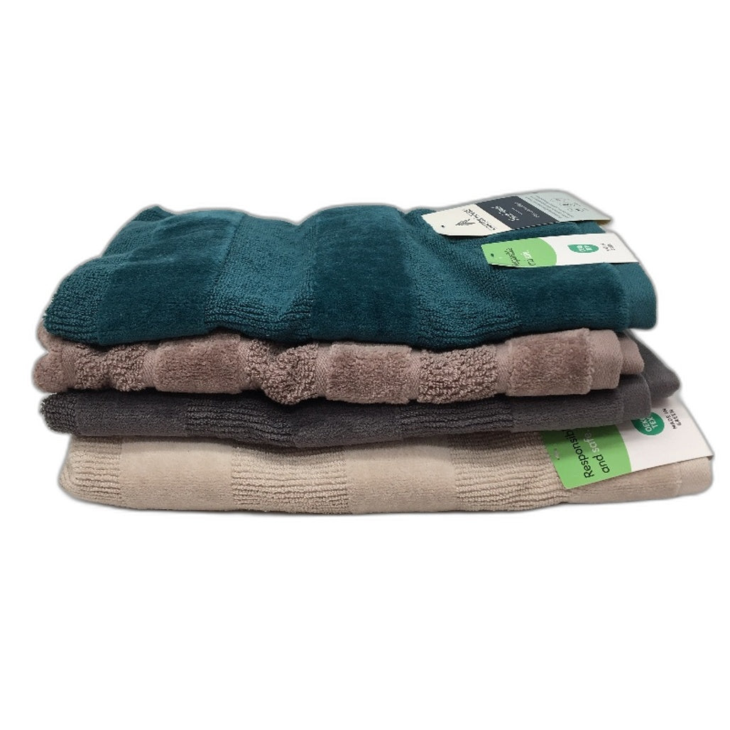 Kirkton House 4pc Assorted Multicoloured Velour Stripe Bath and Hand Towels NEW