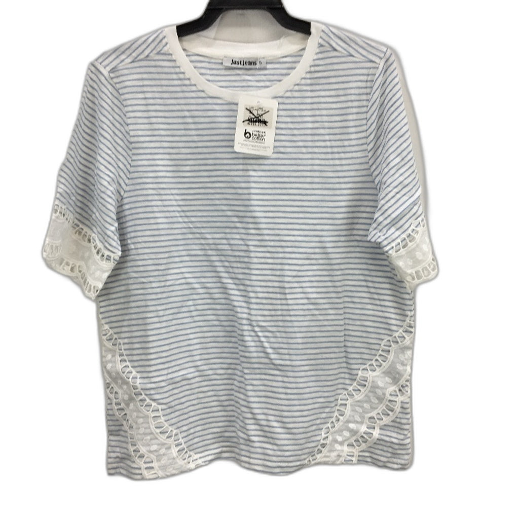 Just Jeans Freya Blue and White Striped Lace Cotton Tee Ladies Size Small NEW