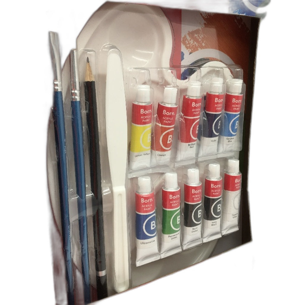 Born 16 Piece Acrylic Art Set With Brushes, Paint & More NEW