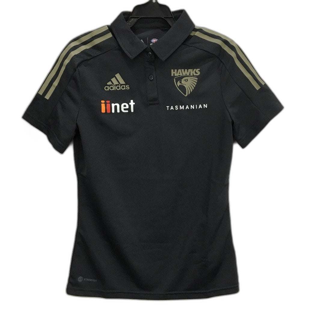 AFL Adidas Hawthorn Hawks Dark Grey Short Sleeve Polo Shirt Ladies Size XS NEW