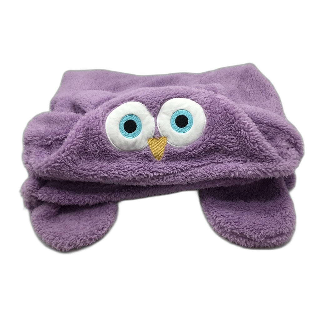 Kirkton House Kids Purple Owl Animal Hooded Soft Plush Sherpa Blanket NEW