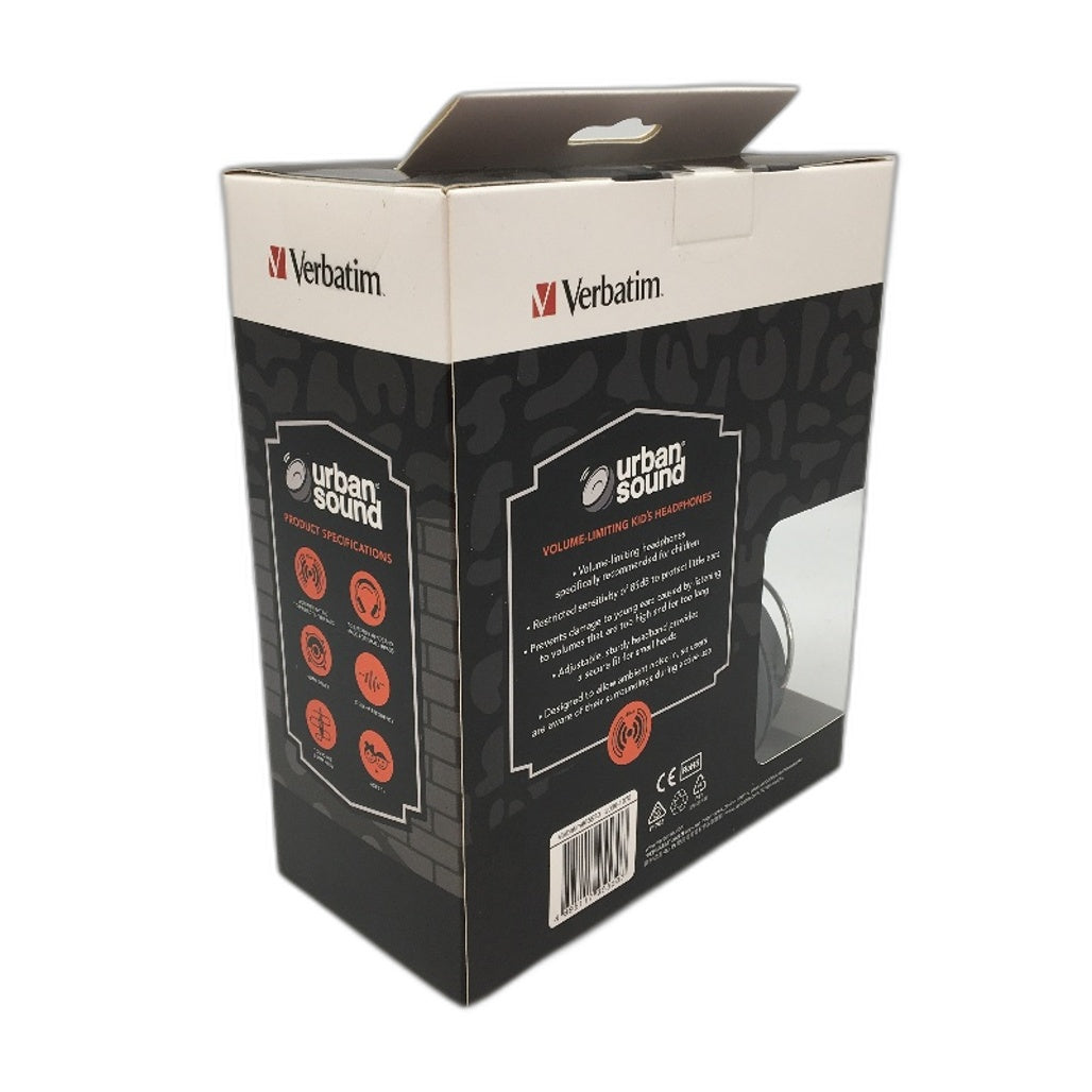 Verbatin Urban Sound Volume Limiting 3.5mm Kids Black Headphones NEW