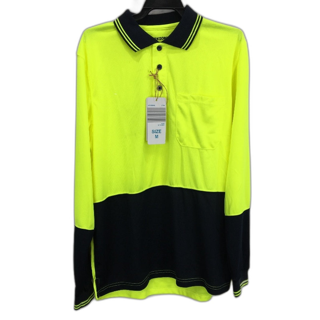 Workzone Green Hi-Vis Safety Collared Polo Long Sleeve Work Shirt Mens Sz M NEW