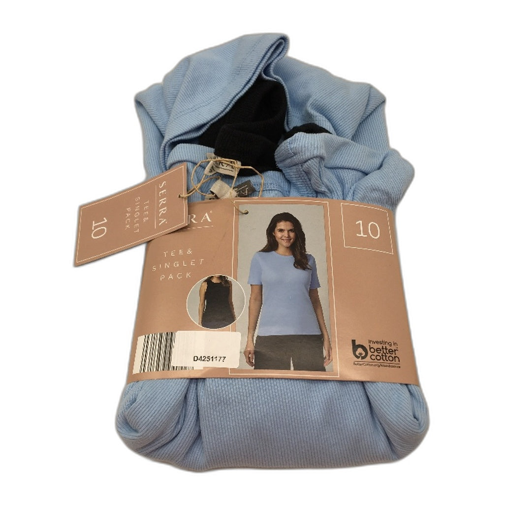 Serra 2 Pcs Blue & Black Cotton Blend Tee & Singlet Set Pack Ladies Size 10 NEW