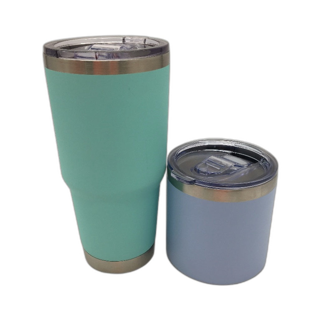 2 Pack Large Aqua Tumbler With Lid & Blue Double Walled Travel Mug With Lid