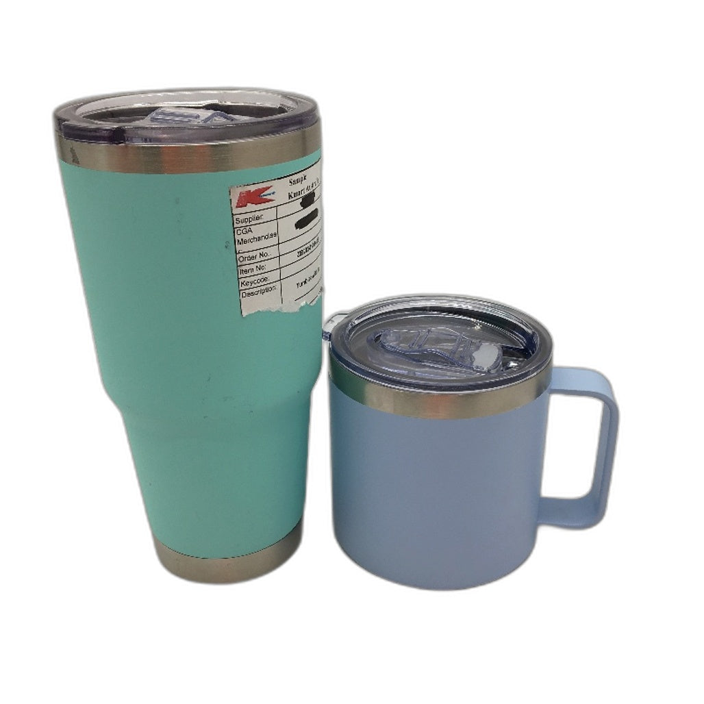 2 Pack Large Aqua Tumbler With Lid & Blue Double Walled Travel Mug With Lid