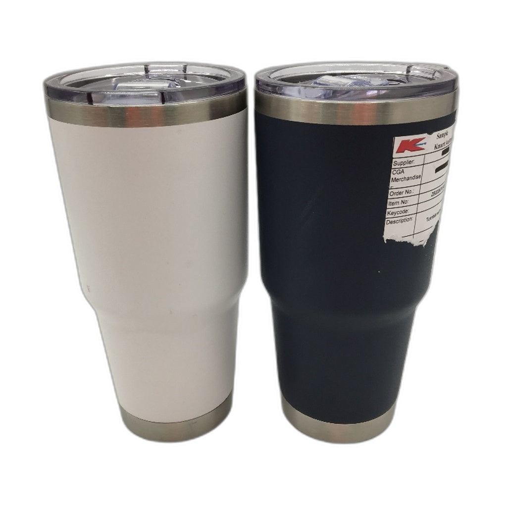 2 Pack Navy & White Large Travel Tumblers With Lid NEW Sample