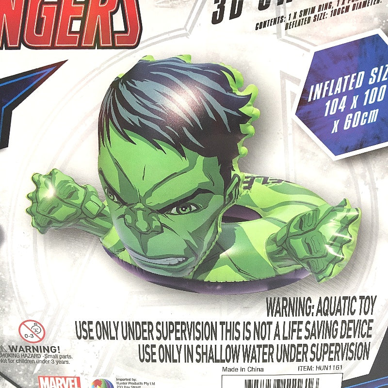 Marvel Avengers Aquatic Toy The Hulk 3D Sculpted Kids Swim Ring  Age 3+ NEW