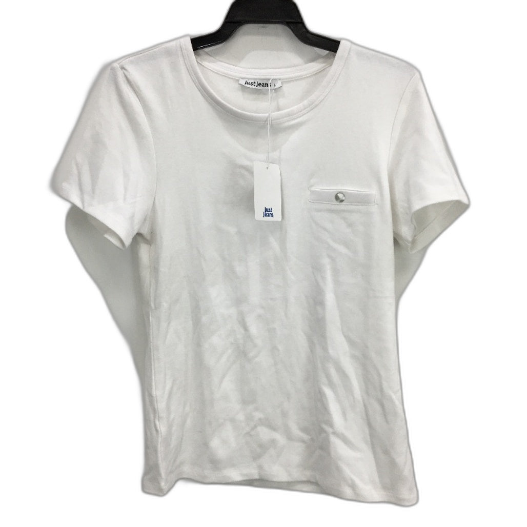 Just Jeans Simply White Faux Front Pocket Basic Cotton Tee Ladies Size S