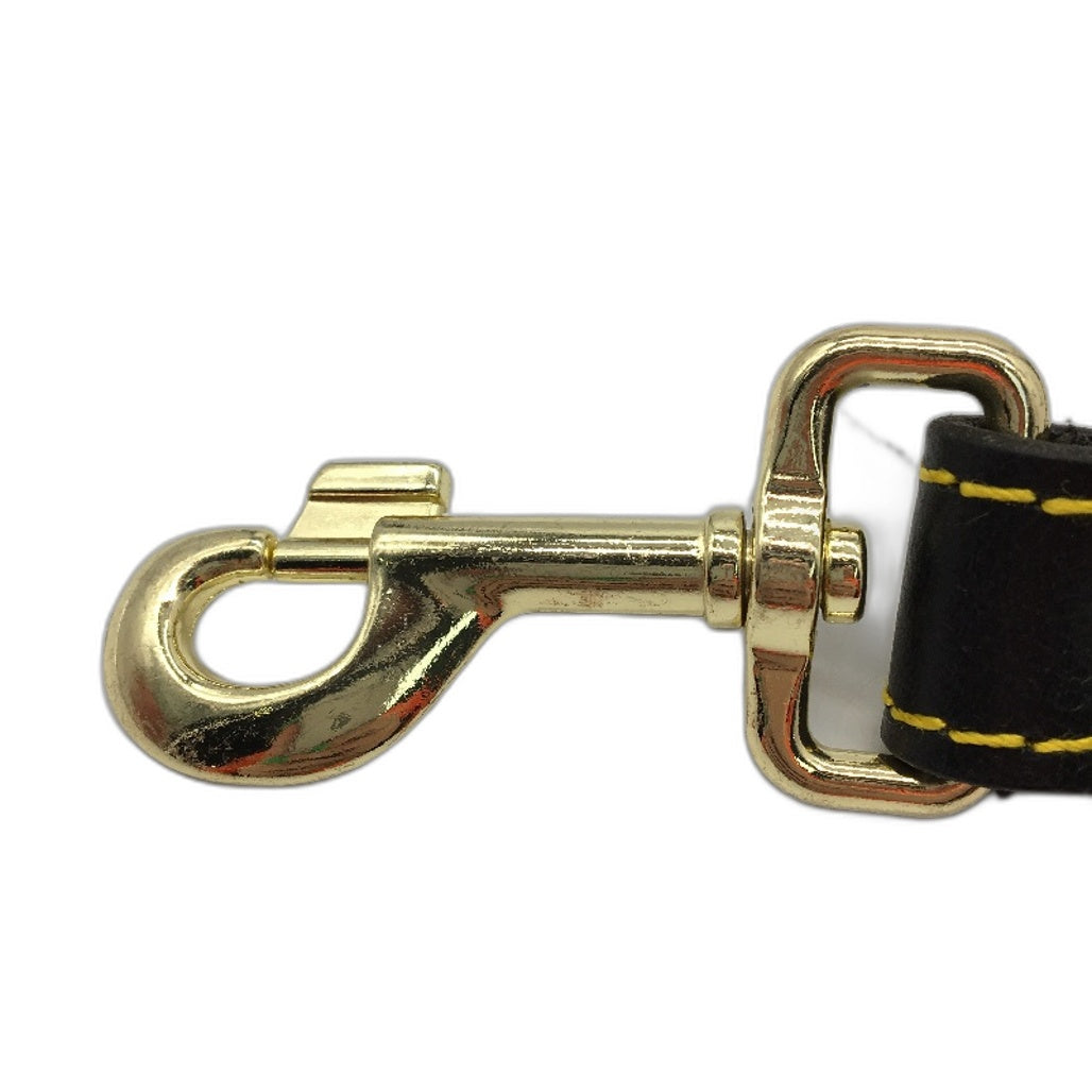 Bestia Dog Gear Black Maximus Gold Leash 1 Inch Wide Leather Padded Handle NEW