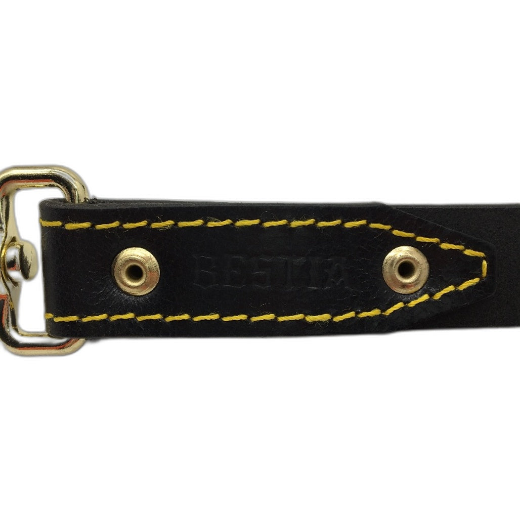 Bestia Dog Gear Black Maximus Gold Leash 1 Inch Wide Leather Padded Handle NEW