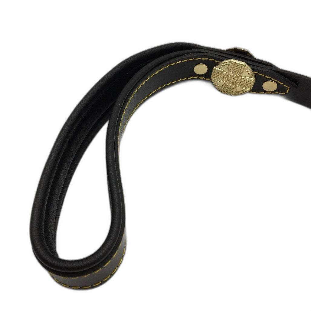 Bestia Dog Gear Black Maximus Gold Leash 1 Inch Wide Leather Padded Handle NEW