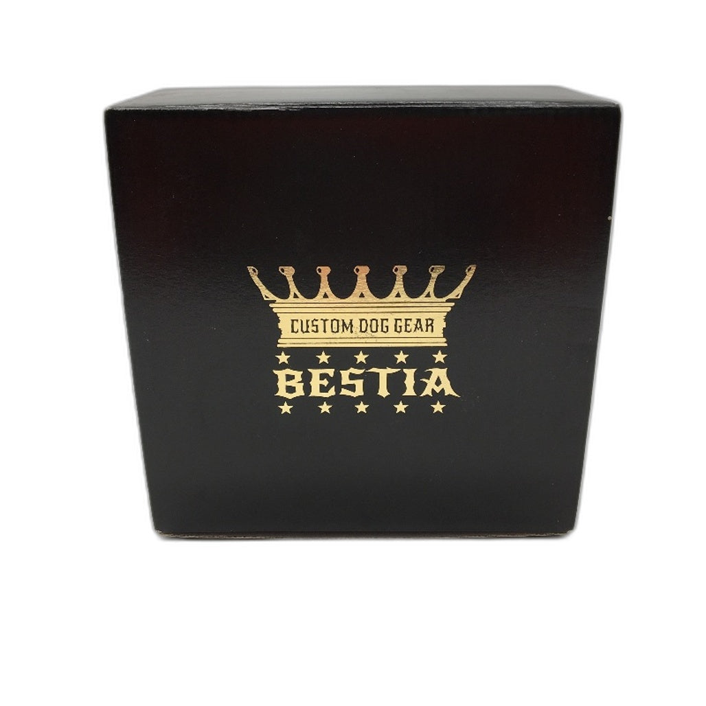 Bestia Dog Gear Black Maximus Gold Leash 1 Inch Wide Leather Padded Handle NEW