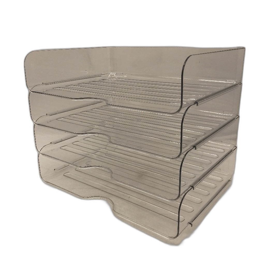 Pack Of 4 PET Clear Stackable Desktop Organizer Paper File Letter Book Trays NEW