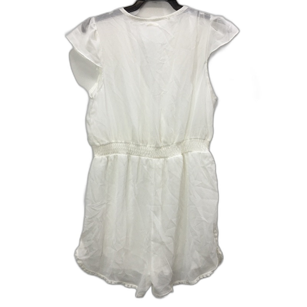 Wendy Tanic White V Neck Short Sleeve Chiffon Elastic Waistband Playsuit Womens Sz M