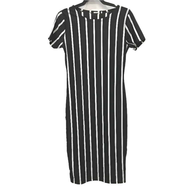 Wendy Tanic Round Neck Short Sleeve Vertical Stripe Slim Midi Dress Womens Sz M
